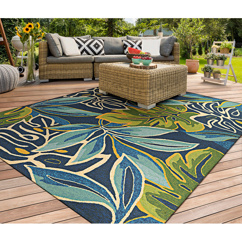 Beachcrest Home Mariann Hand Hooked Azure/Green/Navy Blue Rug & Reviews